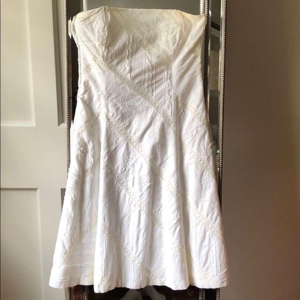 Shoshanna white lace and eyelet strapless dress